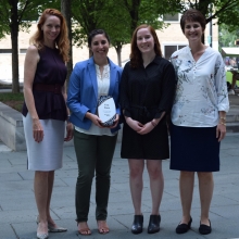All smiles for first prize. From left: Kim Cobb, Brook Rothschild-Mancinelli, Rebecca Guth-Metzler, and Beril Toktay. Team member Priyam Raut is not pictured.