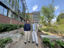Researchers Jeffrey Skolnick and Mu Gao at the Engineered Biosystems Building at Georgia Tech. (Photo: Jess Hunt-Ralston)